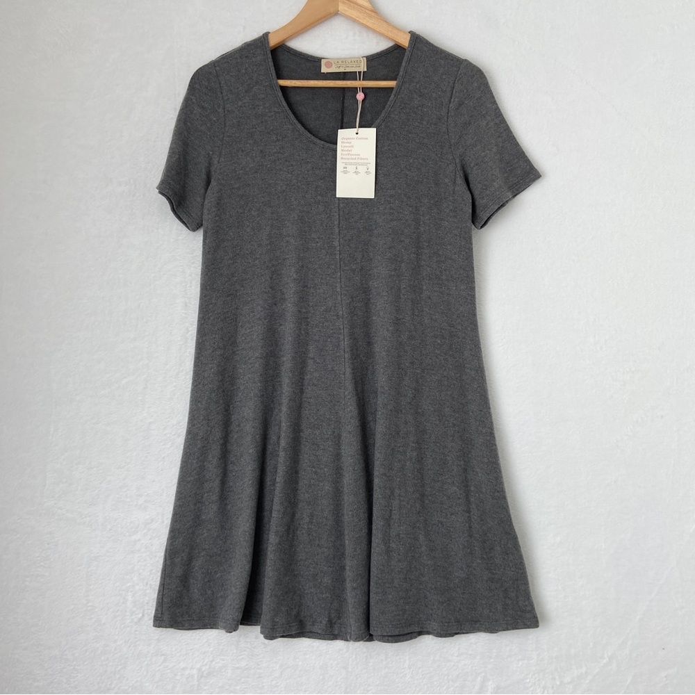 LA Relaxed Womens Gray Soft Short Sleeve Mini Dress Made in USA Size Medium NWT